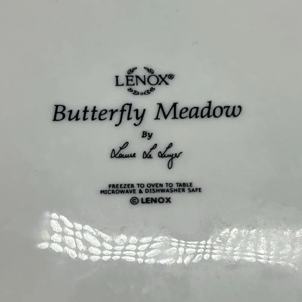 3 Lenox Butterfly Meadow Scallop Round Dessert Lunch Salad Plates Green‎ 8” Set